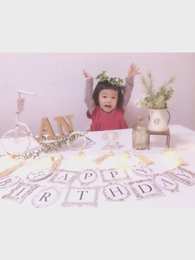 「Birthday（バースデイ）のアイテム（ワンピース/ドレス、レッド系）」を使った、ａｎｋｏ*さん（キッズ・80cm）の秋コーディネート