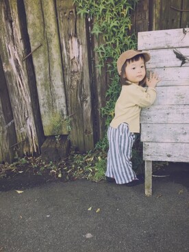 「Birthday（バースデイ）のアイテム（帽子、ブラウン系）」を使った、ａｎｋｏ*さん（キッズ・80cm）の春コーディネート