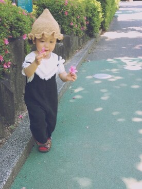 「GLOBAL WORK（グローバルワーク）のアイテム（トップス、ホワイト系）」を使った、ａｎｋｏ*さん（キッズ・80cm）の春コーディネート