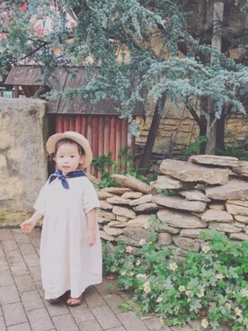 「Samansa Mos2（サマンサ モスモス）のアイテム（ワンピース/ドレス、ベージュ系）」を使った、ａｎｋｏ*さん（キッズ・80cm）の夏コーディネート