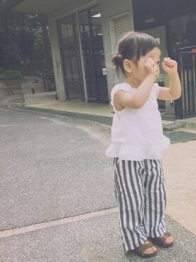 「Birthday（バースデイ）のアイテム（トップス、ホワイト系）」を使った、ａｎｋｏ*さん（キッズ・80cm）の夏コーディネート