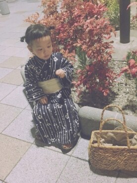 「Handmade（ハンドメイド）のアイテム（浴衣、ブルー系）」を使った、ａｎｋｏ*さん（キッズ・80cm）の夏コーディネート