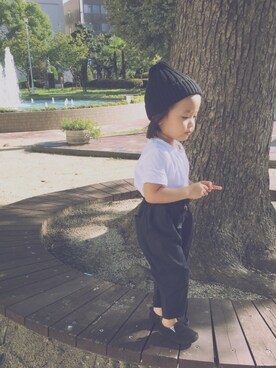 「しまむら（シマムラ）のアイテム（帽子、ブラック系）」を使った、ａｎｋｏ*さん（キッズ・80cm）の秋コーディネート