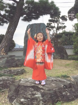 「♡のアイテム（浴衣、レッド系）」を使った、ａｎｋｏ*さん（キッズ・80cm）の秋コーディネート