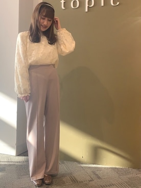 「Green　Parks（グリーンパークス）のイージーケアセンターステッチカットパンツ＊★（その他パンツ）」を使った、YURIさん（レディース・152cm）の冬コーディネート