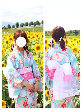 「サックスブルー」｜「アイテム（浴衣）」を使った、みーさん（レディース・154cm）の夏コーディネート