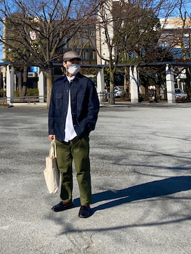 「UNIQLO（ユニクロ）のアイテム（デニムジャケット、ブルー系）」を使った、たけちょさん（メンズ・168cm）の冬コーディネート