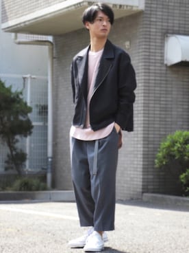 「JUNRED（ジュンレッド）のアイテム（ライダースジャケット）」を使った、KURE.さん（メンズ・174cm）の春コーディネート