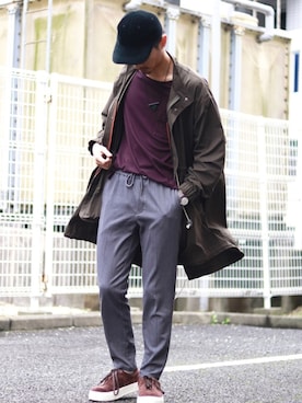 「JUNRED（ジュンレッド）のアイテム（モッズコート）」を使った、KURE.さん（メンズ・174cm）の秋コーディネート