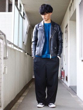 「JUNRED（ジュンレッド）のアイテム（ライダースジャケット）」を使った、KURE.さん（メンズ・174cm）の秋コーディネート