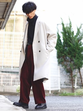 「アイテム（チェスターコート）」を使った、KURE.さん（メンズ・174cm）の秋コーディネート