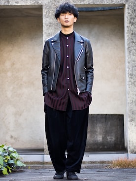 「JUNRED（ジュンレッド）のアイテム（ライダースジャケット）」を使った、KURE.さん（メンズ・174cm）の冬コーディネート