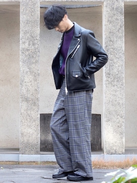 「JUNRED（ジュンレッド）のアイテム（ライダースジャケット）」を使った、KURE.さん（メンズ・174cm）の冬コーディネート