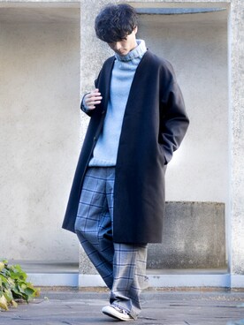 「JUNRED（ジュンレッド）の【こだわりのシルエット】ウォームクロスマキシコート（その他アウター）」を使った、KURE.さん（メンズ・174cm）の冬コーディネート