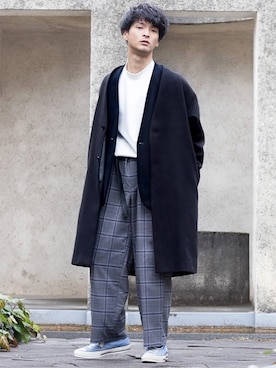 「JUNRED（ジュンレッド）のアイテム（ノーカラージャケット）」を使った、KURE.さん（メンズ・174cm）の冬コーディネート