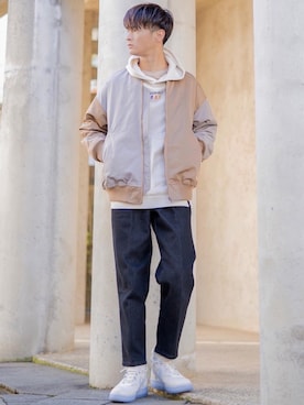 「JUNRED（ジュンレッド）のアイテム（MA-1）」を使った、KURE.さん（メンズ・174cm）の冬コーディネート