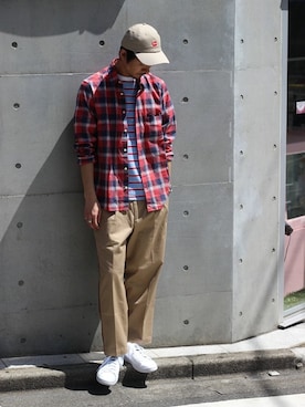 「HANES（ヘインズ）のアイテム（帽子）」を使った、Sasaさん（メンズ・178cm）の夏コーディネート