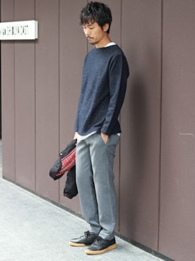 「ボートネック」｜「アイテム（ブルゾン）」を使った、Sasaさん（メンズ・178cm）の秋コーディネート