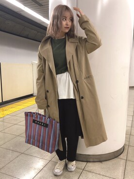 「DHOLIC（ディーホリック）のアイテム（トレンチコート）」を使った、がいこさん（レディース・163cm）の春コーディネート