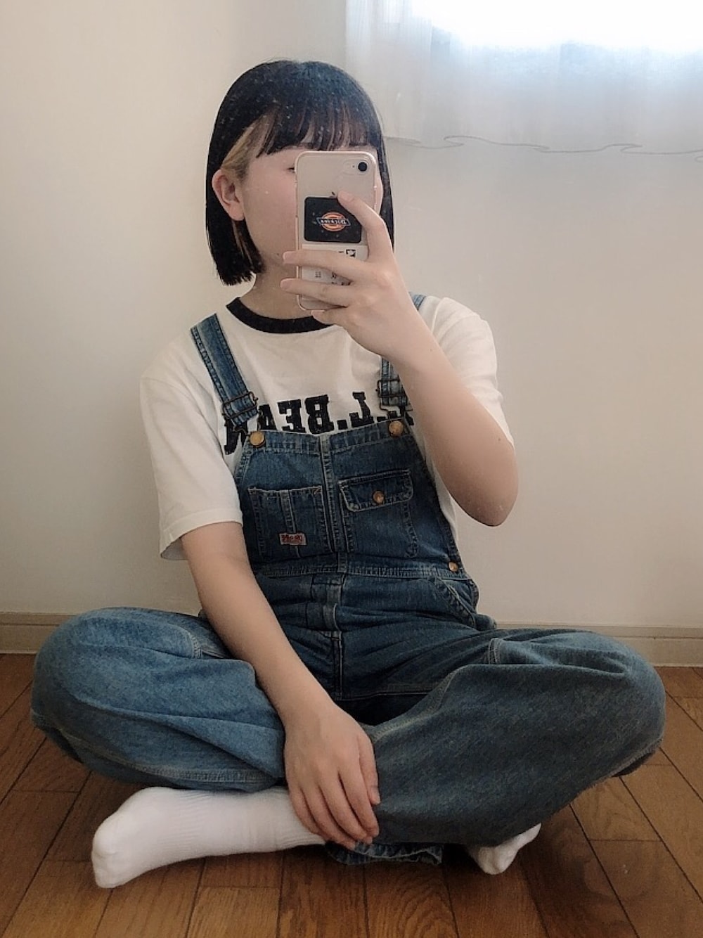 「古着、古着MIX、古着コーデ、古着好きな人と繋がりたい、古着女子、メンズライク、メンズライクコーデ、メンズライク女子、低身長、低身長コーデ」｜「古着のアイテム（サロペット/オーバーオール、ブルー系）」を使った、uiuiさん（レディース・155cm）の夏コーディネートの1枚目の写真