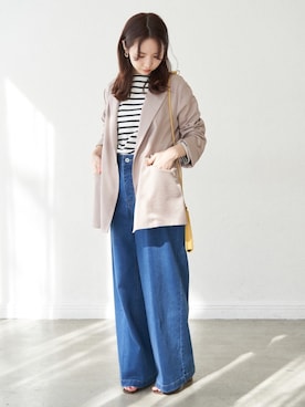 「アイテム（テーラードジャケット、ピンク系）」を使った、momiさん（レディース・157cm）の春コーディネート