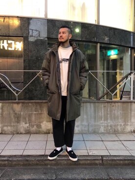 「MONKEY TIME（モンキータイム）のアイテム（モッズコート）」を使った、Kouta Horiuchiさん（メンズ・172cm）の冬コーディネート