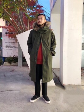 「MONKEY TIME（モンキータイム）のアイテム（モッズコート）」を使った、Kouta Horiuchiさん（メンズ・172cm）の冬コーディネート