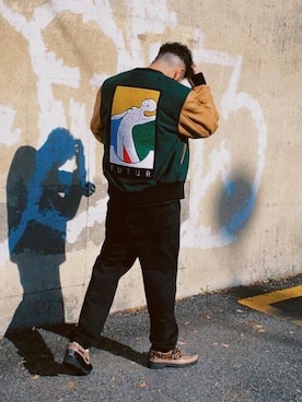 「FUTUR（フューチャー）のアイテム（スタジャン）」を使った、Kouta Horiuchiさん（メンズ・172cm）の冬コーディネート