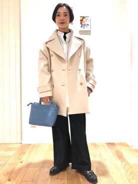 「green label relaxing（グリーンレーベルリラクシング）のアイテム（ピーコート）」を使った、山田（yamada）さん（レディース・151cm）の冬コーディネート