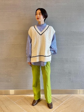 「green label relaxing（グリーンレーベルリラクシング）のHAMILTON ハミルトン アラン Vネック ニット ベスト（ベスト）」を使った、山田（yamada）さん（レディース・151cm）の秋コーディネート