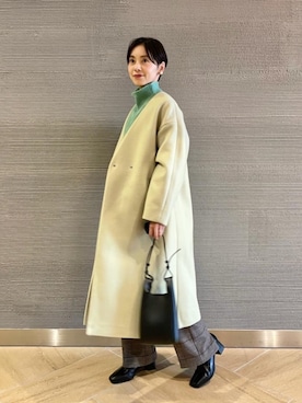 「green label relaxing（グリーンレーベルリラクシング）のアイテム（ノーカラーコート）」を使った、山田（yamada）さん（レディース・151cm）の秋コーディネート