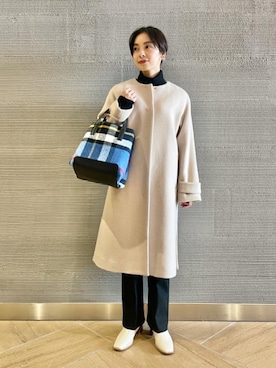 「green label relaxing（グリーンレーベルリラクシング）のアイテム（ノーカラーコート）」を使った、山田（yamada）さん（レディース・151cm）の秋コーディネート