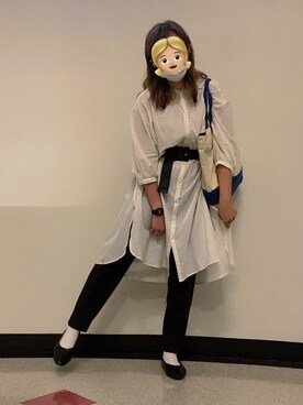 「ノーカラーシャツ」｜「アイテム（アナログ腕時計）」を使った、もちのまうさん（レディース・155cm）の秋コーディネート