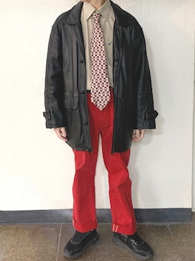 「Ralph Lauren」｜「アイテム（ライダースジャケット）」を使った、ルイさん（メンズ・167cm）の冬コーディネート
