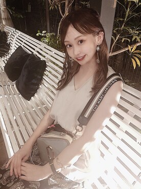 「MARC JACOBS（マークジェイコブス）のアイテム（トートバッグ）」を使った、Sachika🌛さん（レディース・159cm）の夏コーディネート