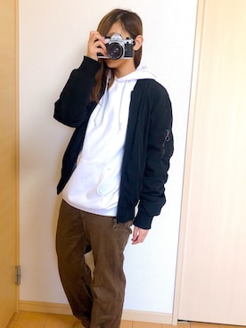 「男女兼用」｜「アイテム（MA-1）」を使った、なおちぃさん（レディース・156cm）の冬コーディネート