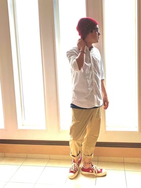 「Waste(twice)（ウェストトゥワイス）のアイテム（帽子）」を使った、𝓡𝓨𝓞𝓣𝓐さん（メンズ・165cm）の夏コーディネート