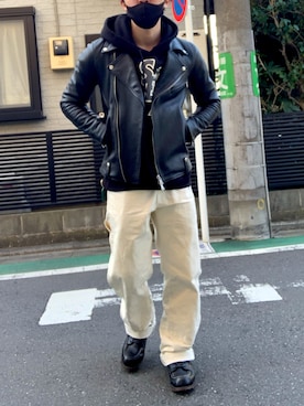 「FREAK'S STORE（フリークスストア）のアイテム（ライダースジャケット）」を使った、ぬまやんさん（メンズ・169cm・20代）の冬コーディネート