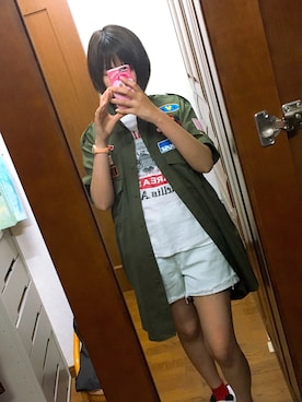「ショッピング」｜「アイテム（ミリタリージャケット）」を使った、ロモさん（レディース・164cm）の夏コーディネート