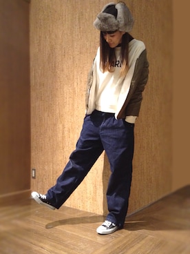 「フライト帽」｜e___*さん（レディース・175cm）の冬コーディネート