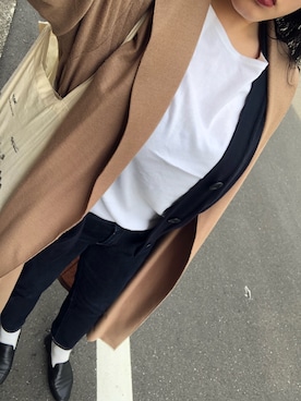 「ネイビー×ホワイト」｜「アイテム（スリッポン）」を使った、i chanさん（レディース・155cm）の秋コーディネート