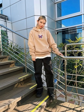 「X-girl（エックスガール）のWIDE TAPERED PANTS（その他パンツ）」を使った、⭐︎LINA⭐︎さん（レディース・152cm）の冬コーディネート