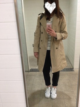 「ボーダーニット」｜「アイテム（トレンチコート）」を使った、miiさん（レディース・160cm）の春コーディネート