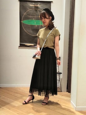 「お呼ばれ」｜「アイテム（ハンチング/ベレー帽）」を使った、ルクールブランくずはモール店スタッフさん（レディース・157cm）の夏コーディネート