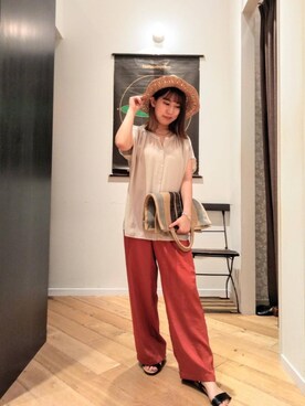 「お呼ばれ」｜「アイテム（帽子）」を使った、ルクールブランくずはモール店スタッフさん（レディース・156cm）の夏コーディネート