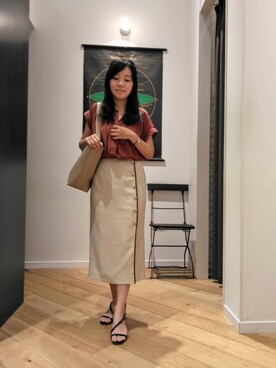 「お呼ばれ」｜「アイテム（トートバッグ）」を使った、ルクールブランくずはモール店スタッフさん（レディース・154cm）の夏コーディネート