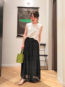 「お呼ばれ」｜「アイテム（Tシャツ/カットソー）」を使った、ルクールブランくずはモール店スタッフさん（レディース・156cm）の夏コーディネート