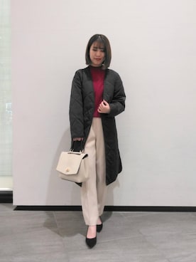 「ノーカラー」｜「アイテム（その他アウター）」を使った、ルクールブランくずはモール店スタッフさん（レディース・157cm）の冬コーディネート