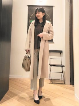 「オフィス」｜「アイテム（チェスターコート）」を使った、ルクールブランくずはモール店スタッフさん（レディース・167cm）の冬コーディネート
