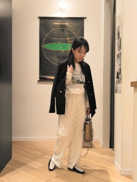「レースパンツ」｜「アイテム（その他アウター）」を使った、ルクールブランくずはモール店スタッフさん（レディース・156cm）の冬コーディネート